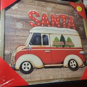 Holiday Sentiment Wall Art with LED Lights  SANTA  North Pole   Wood   Red  NEW